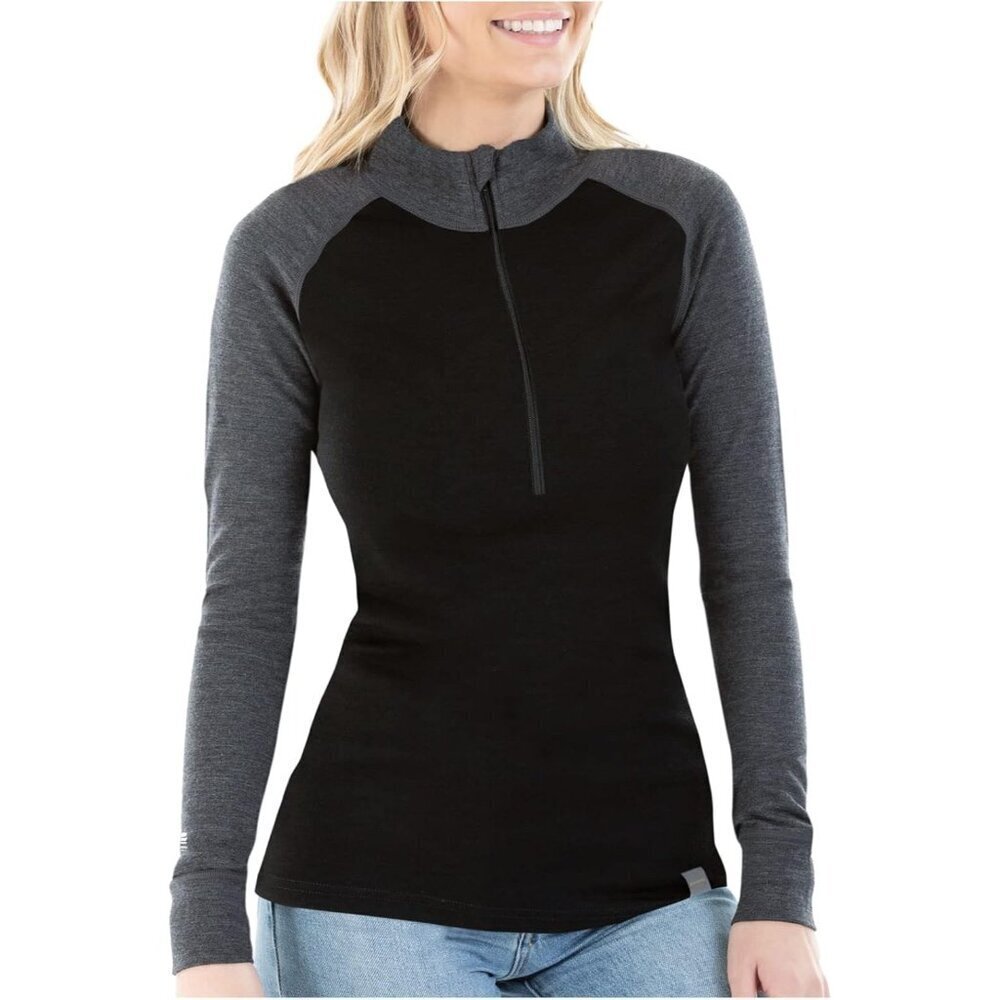 Women's Merino Wool Half Zip Sweater Midweight Thermal Base Layer